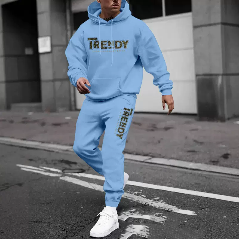 2025新款卫衣卫裤套装字母印花休闲外套秋冬加绒街潮中年套装男