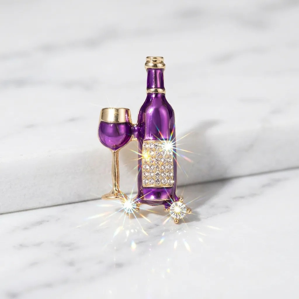 Fun Wine Bottle and Goblet Brooches, Multi-Color Mixed Enamel and Rhinestone Pins, Unique Designer Fashion Accessories
