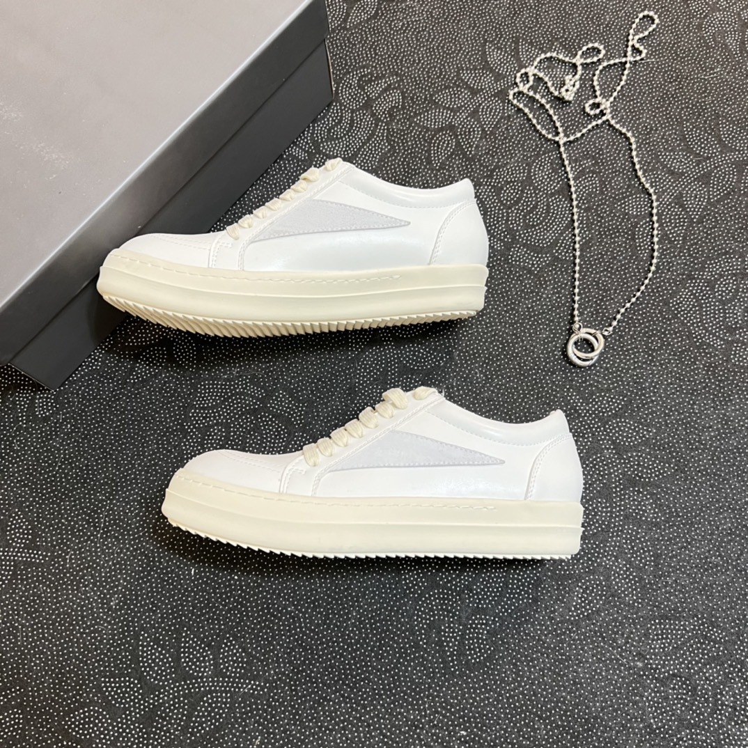 2024 Novo RO couro genuíno cano baixo com sola grossa, cadarço preto e branco, sapatos casuais escuros de rua para ambos_voghion.com