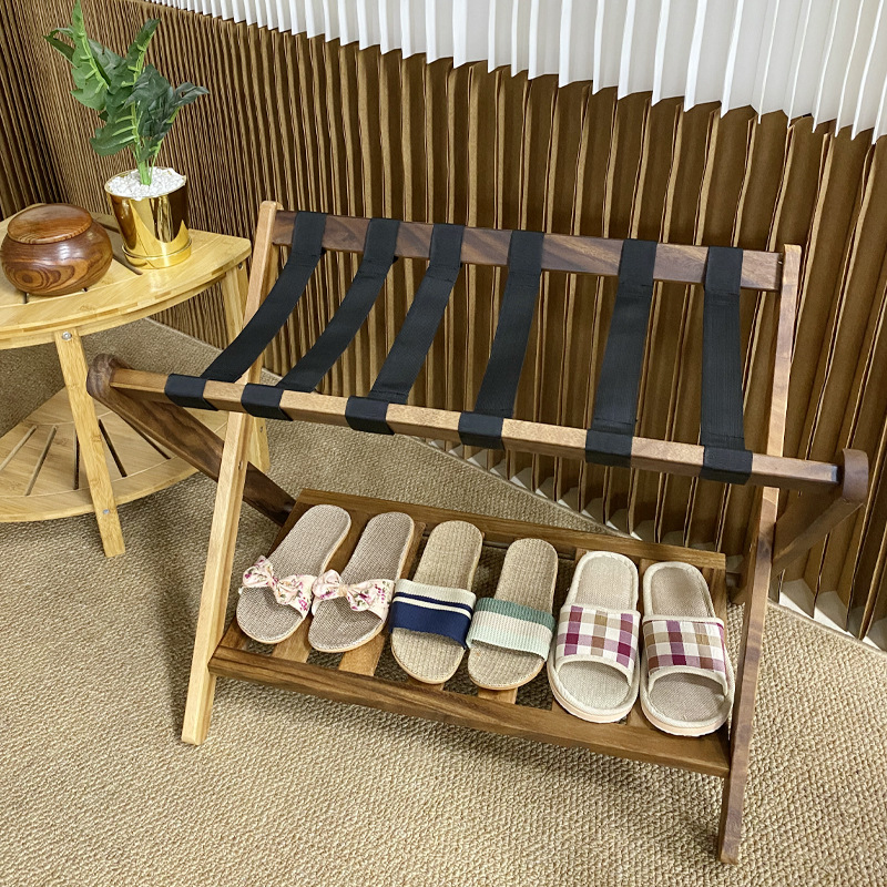 Walnut Solid Wood Folding Luggage Rack for Hotel Guest Rooms