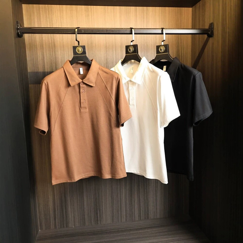 Os Version Silhouette! Simple yet Elegant! Summer Designer Line Versatile Skin-Friendly Fashionable Collared Short-Sleeve Polo Shirt for Men