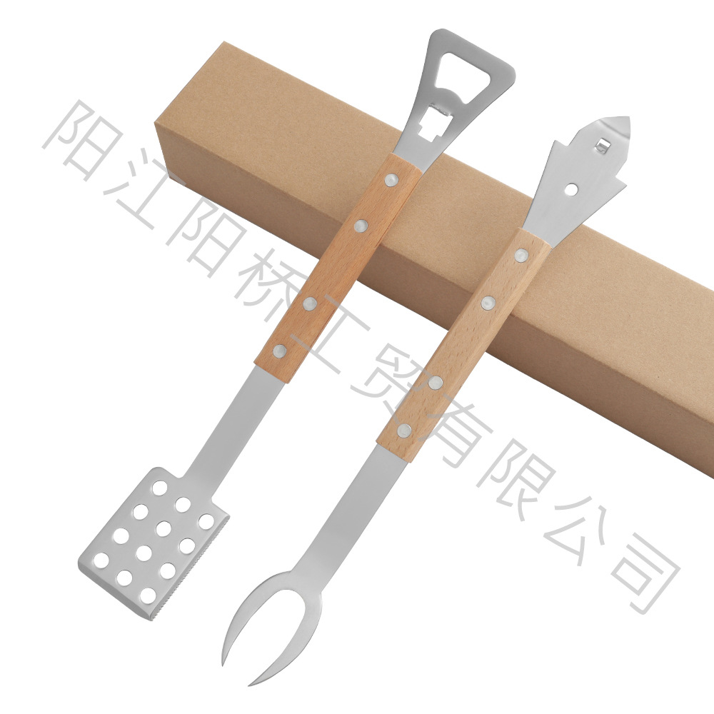 Ventas transfronterizas calientes de acero inoxidable horquilla de barbacoa al aire libre herramientas de barbacoa multifuncionales desmontables abrazadera de alimentos