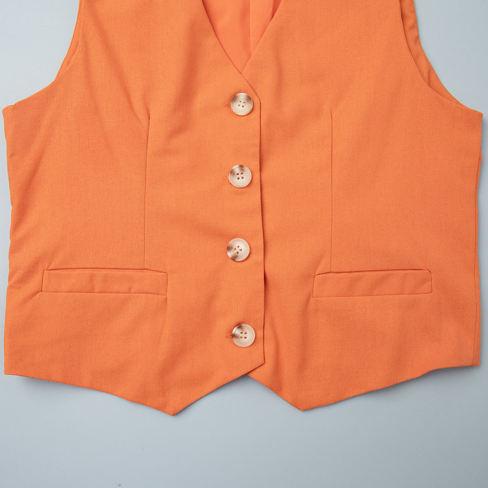 Set áo vest không tay phối chân váy dài cotton lanh nữ — bầu trời xanh, màu kaki, màu cam, màu vàng chi tiết 11