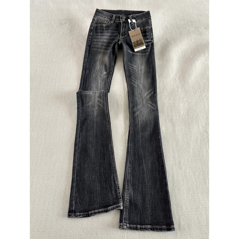 American retro black and gray low-waist flared jeans for women, 2026 spring and autumn new slim-fit cat-ear flare pants American retro black and gray low-waist flared jeans for women, 2026 spring and autumn new slim-fit cat-ear flare pants