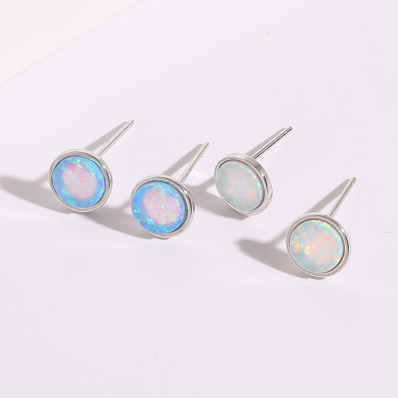 Simple Style Round Copper Plating Inlay opal Ear Studs 1 Pair