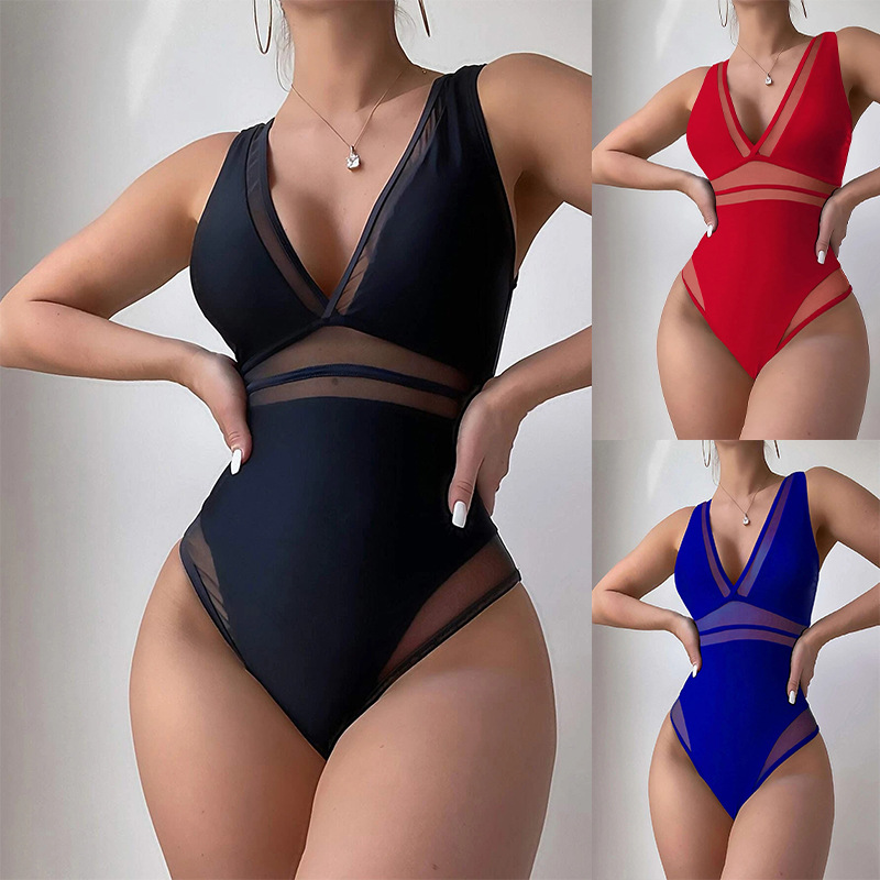 Swimming River swimsuit new one-piece swimsuit Women's European and American sexy swimsuit solid color factory wholesale