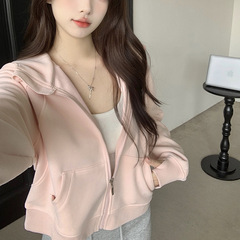 山东即墨卫衣外套女宽松2025新款百搭休闲薄款短款连帽卫衣开衫女