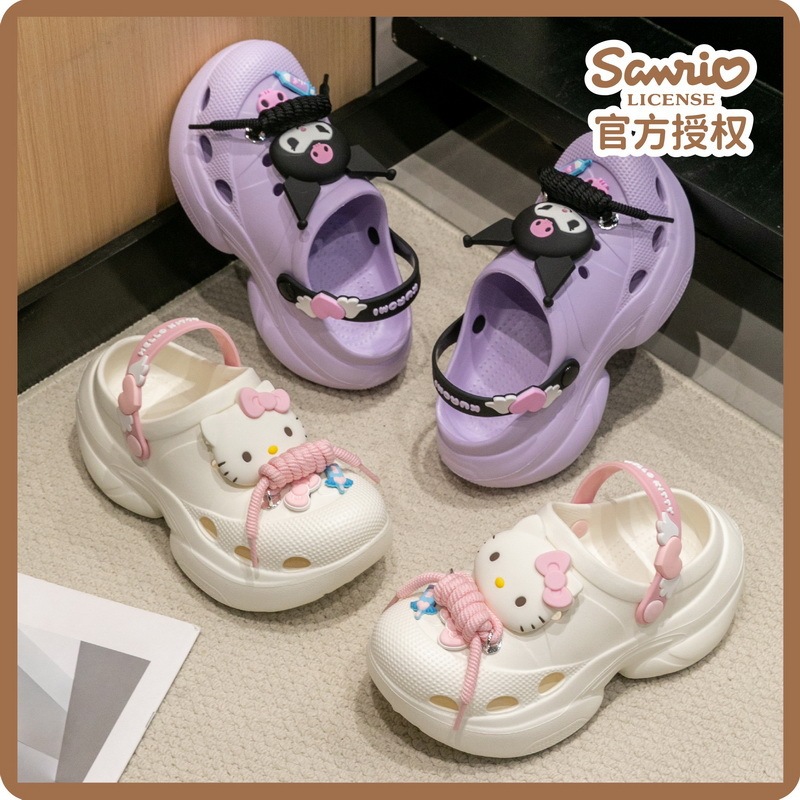 Sanrio Kulomi Children's Slippers Summer Girls Outdoor Hole Shoes Adult Non-slip Cute Beach Sandals