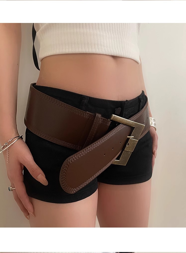 Nuova cintura larga in stile retrò Maillard per le donne, vita stretta per snellire, abbinata al temperamento della gonna, cintura di alta qualità in stile American Spicy Girl_voghion.com