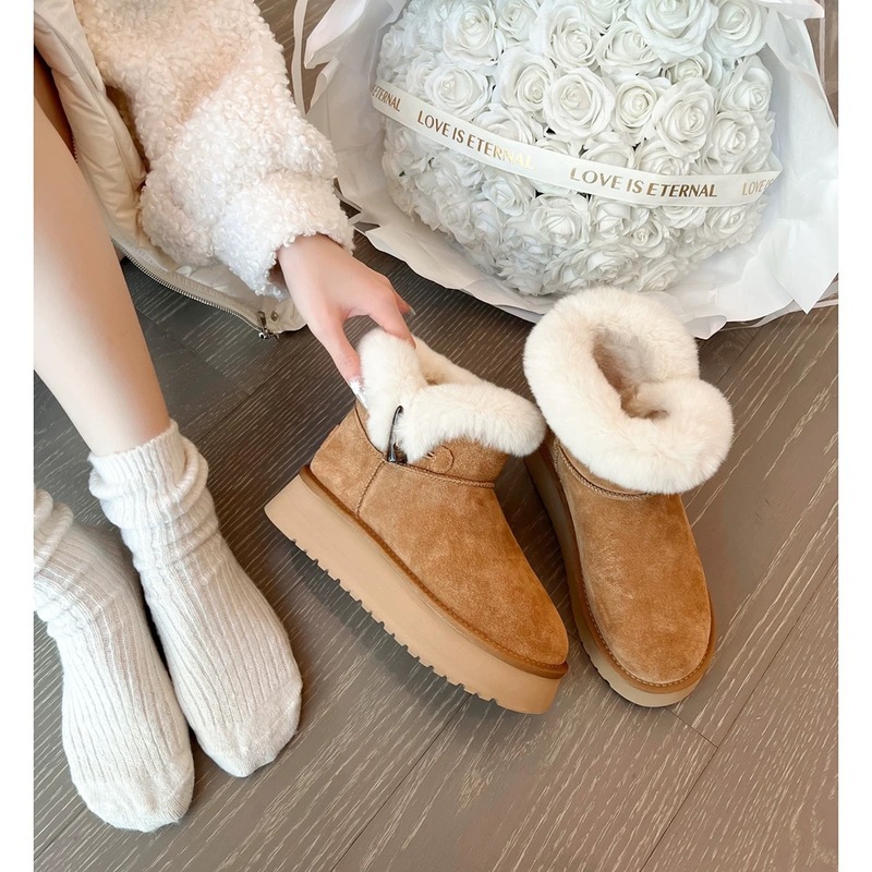桑坡村羊皮毛一体厚底雪地靴女2025冬季新款棉鞋子真皮真毛牛角扣|undefined