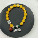 新中式复古招财猫蜜蜡手串S925纯银招财纳福高级感国风弹力绳手链