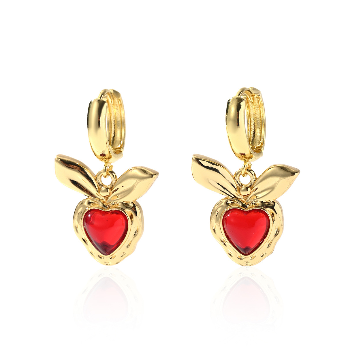 Zircon Inlay Material Charm Sleeper Hoop Earrings, Drop Earrings Classification 1 Pair Quantity 1 Pair IG Style Simple Style Heart Shape Inlay Copper Zircon 18K Gold Plated Drop Earrings