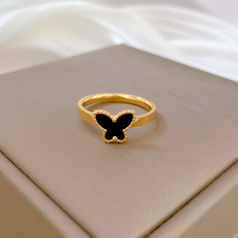 Black Butterfly Ring Titanium Steel Minimalist Index Finger Ring_voghion.com