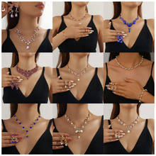 跨境饰品义乌新娘水钻项链耳环首饰套装女士宴会服饰配厂家批发