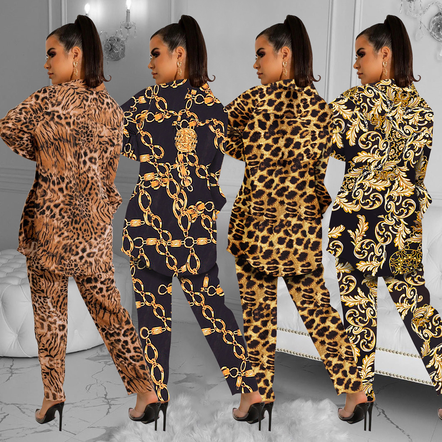 Women's Pant Set With Long Sleeved Collared Jacket And Trousers_voghion.com