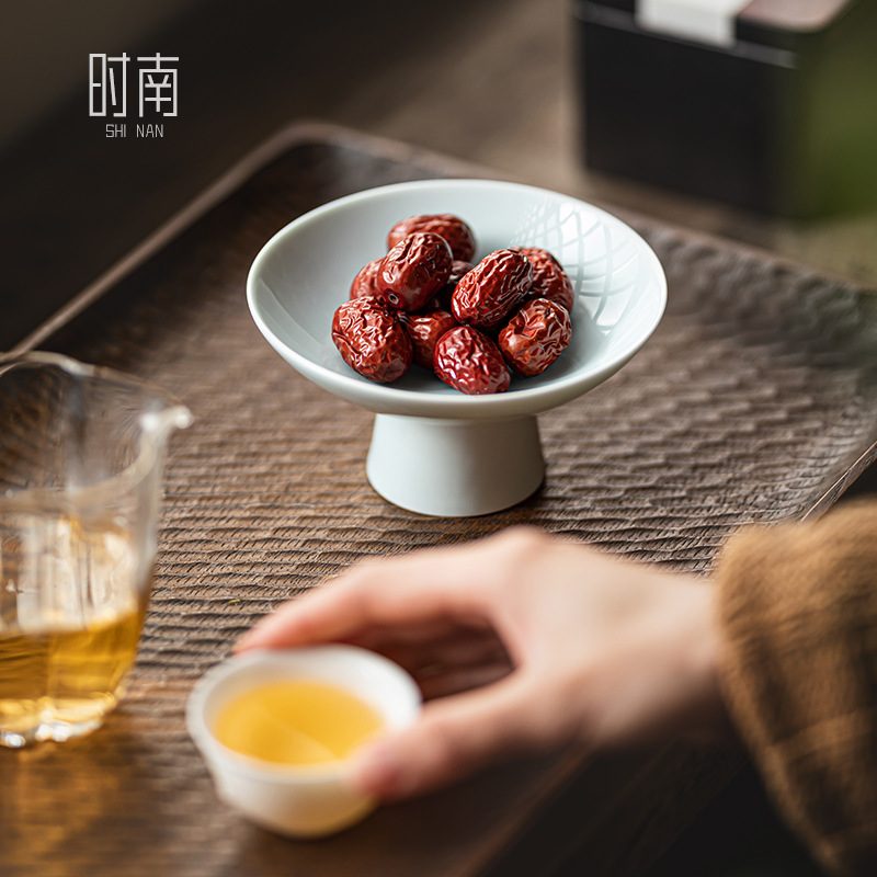 Chinese Tall Tea Tray, Small Exquisite Ceramic Snack Tray, Tea Room Snack Pastry Display Tray, Snack Nut Tray