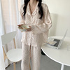 Autumn cute trousers, comfortable pijama, cardigan, shirt, set, simple and elegant design, long sleeve