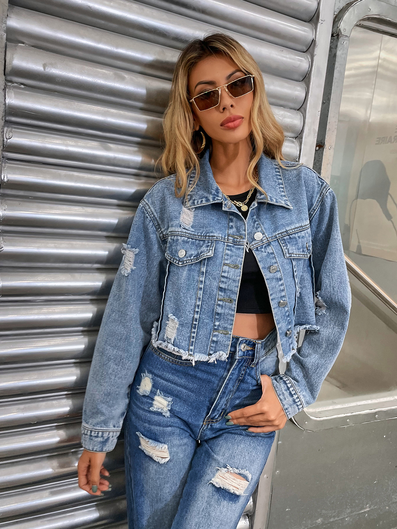 women s short slim style denim jacket nihaostyles clothing wholesale NSJM73549