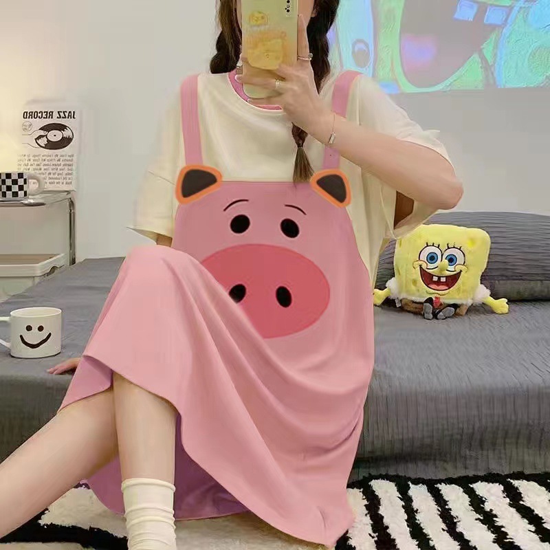 Camisón del sudeste asiático falda de pijama de manga corta de verano para mujer falda de cultura de longitud media suelta delgada cross-border