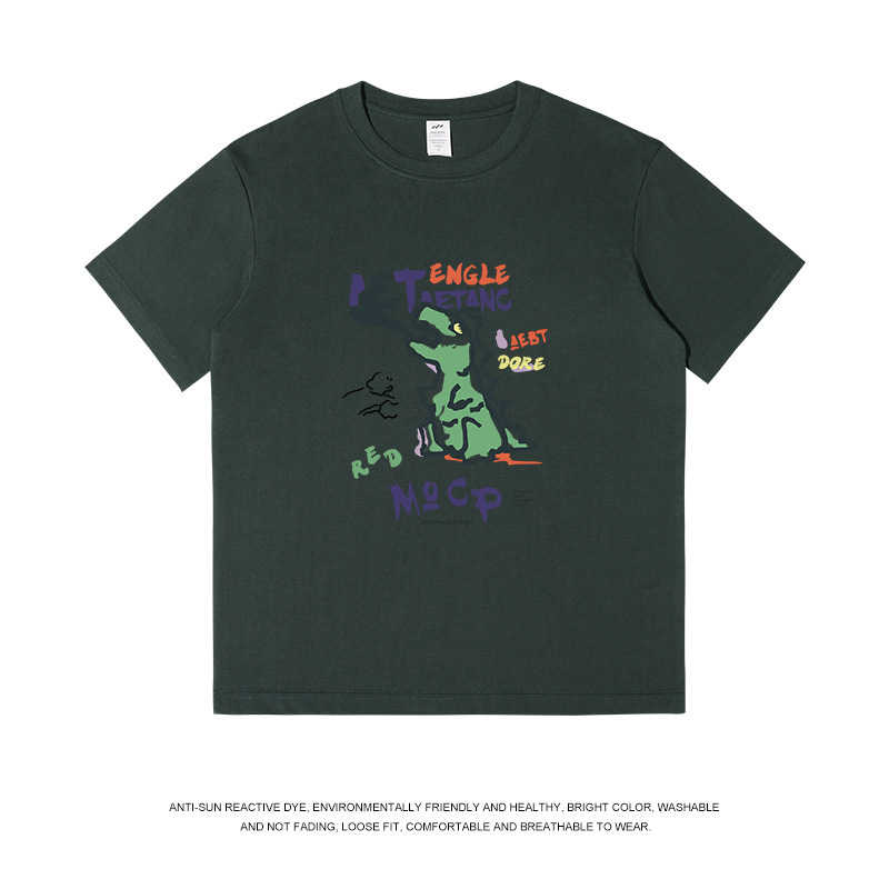メンズ夏の新作落書き風恐竜プリントTシャツ、レディース個性的デザイン半袖カジュアルインナーTシャツ、メンズ|undefined