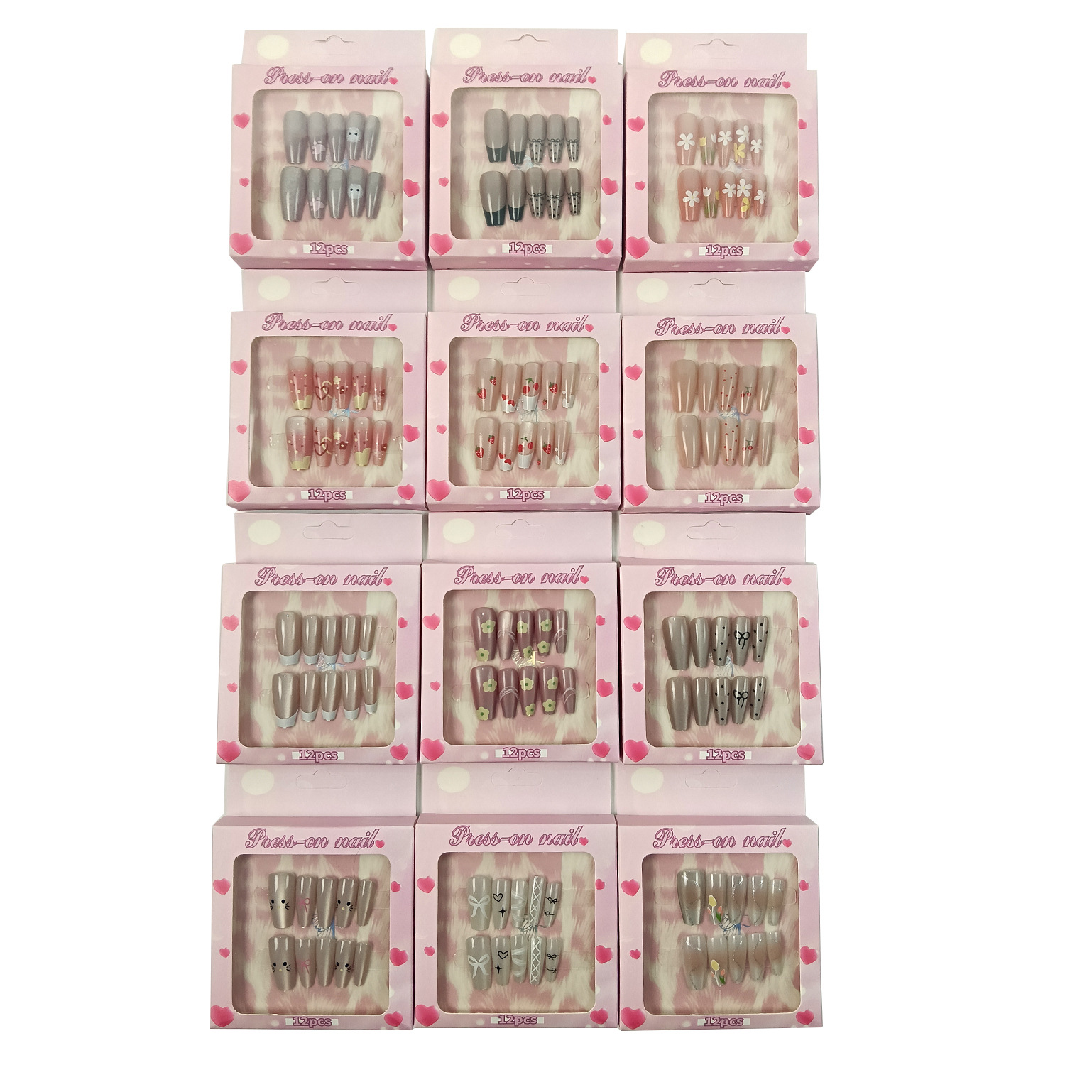 Explosiones transfronterizas escalera ojo de gato fábrica al por mayor 12 piezas de uñas falsas productos terminados estudiantes de estilo simple