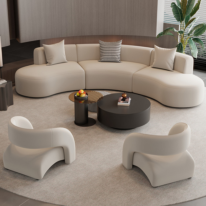 French-Style Hotel Lobby Corner Curved Sofa Coffee Table Set for Company Beauty Salon Club Lounge Reception Business
