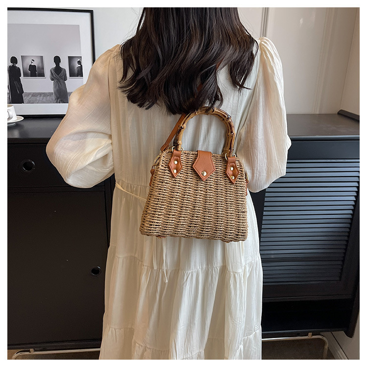 825g Weight Polyester Lining Material Zipper Closure Type Single Shoulder Strap Strap Type Handbag Bags Type Street Occasion Women's Medium Spring&summer Straw Vintage Style Handbag