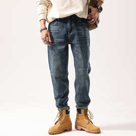 2024秋冬新款男装潮牌美式复古休闲宽松哈伦锥形老爹无弹牛仔长裤