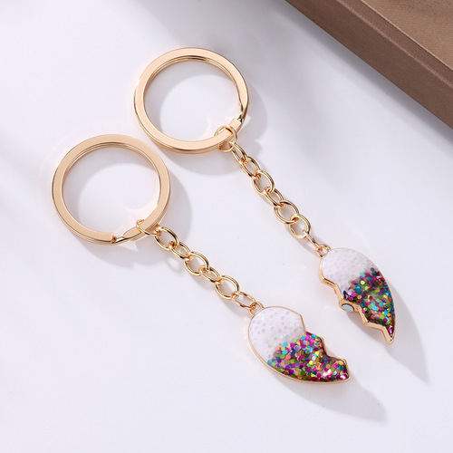 Cross-border new love rainbow keychain Internet celebrity girl simple bag pendant alloy drop yo pendant jewelry