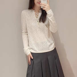 ERD*S家 26早春新款 时尚通勤百搭法式镂空V领套头针织衫