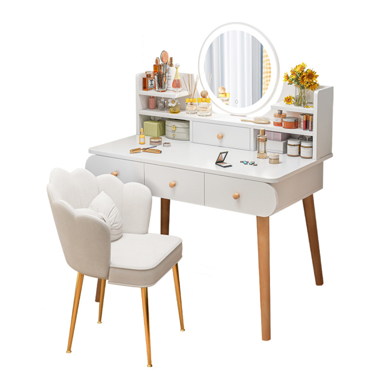 Tocador, escritorio de maquillaje de lujo ligero, espejo inteligente LED integrado, tocador de dormitorio de apartamento pequeño moderno y simple