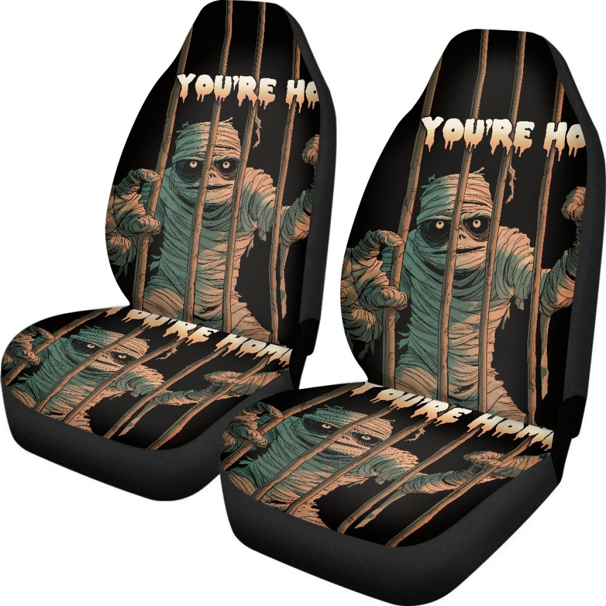 Cross-border Halloween-themed printed seat covers, featuring ghost and pumpkin designs, available for custom orders. Includes a set of two car seat protectors