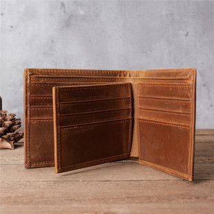 6005 large capacity foreign trade retro men's Crazy Horse leather wallet genuine leather first layer cowhide tri-fold wallet storage card holder