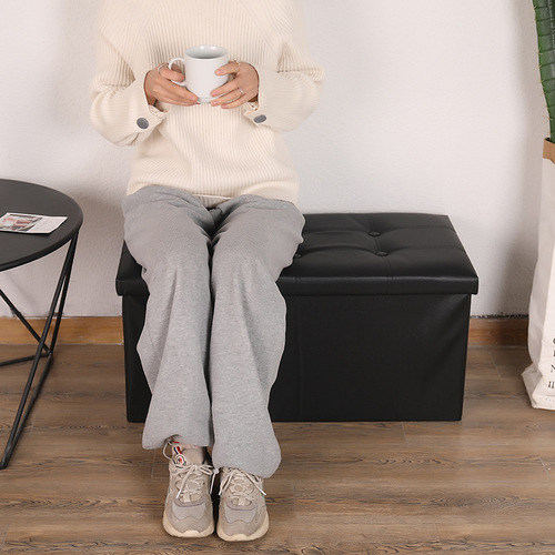 Leather folding storage stool, leather multi-functional storage stool, children's storage stool, household PU shoe-changing stool 