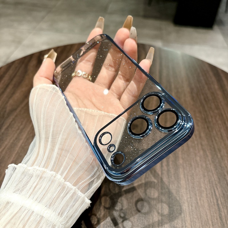 网红全身闪粉PC适用iPhone17pro手机壳电镀光滑边13/14带镜膜硬壳|undefined