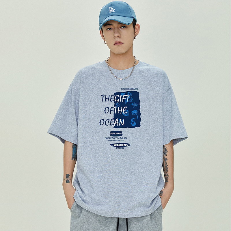 NASAGISS nombre conjunto pesado algodón camiseta de manga corta hombres y mujeres misma marca de moda suelta pareja juventud verano