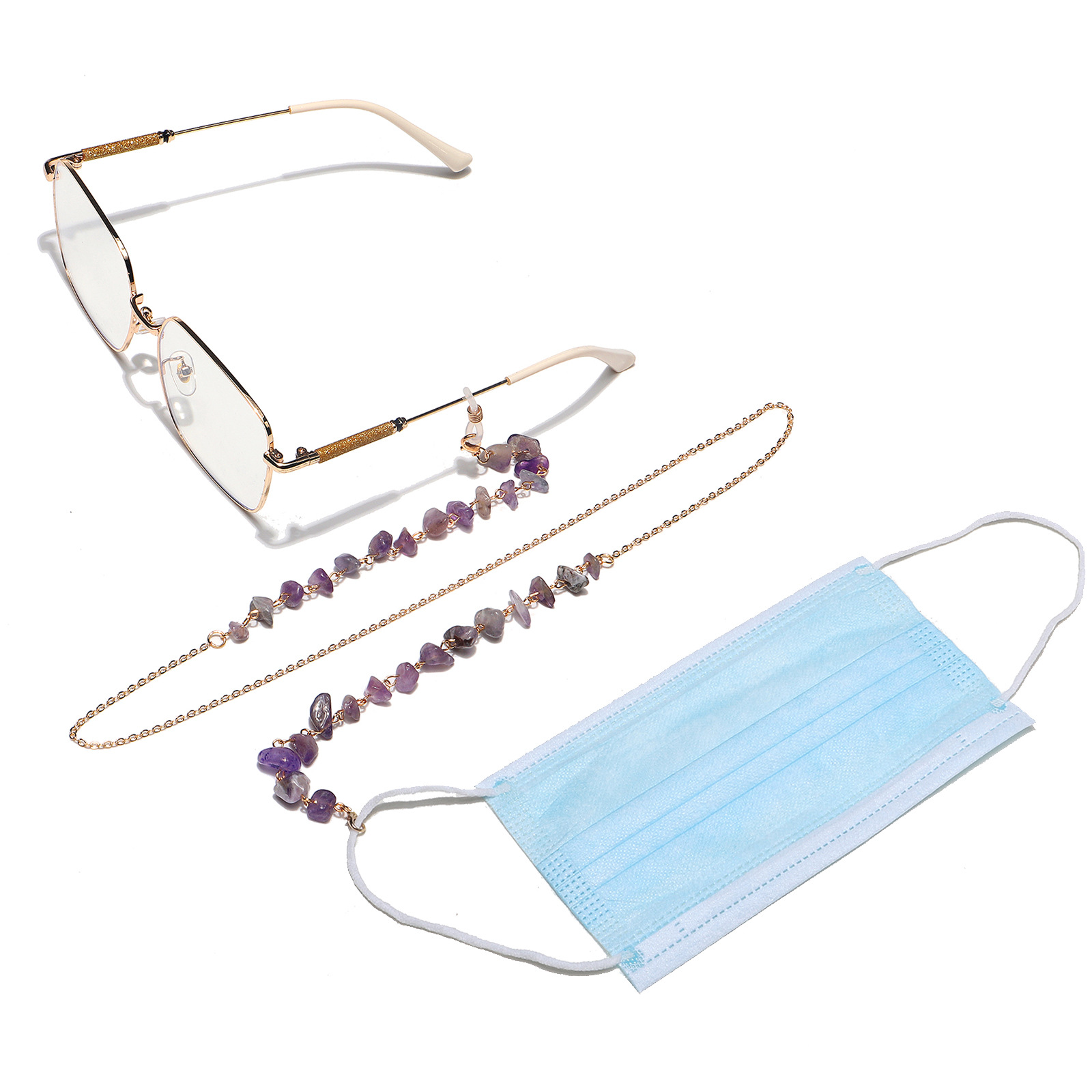 25g Weight Metal Material Gold, Silver Color Fashion Simple Stone Chain Glasses Chain 6