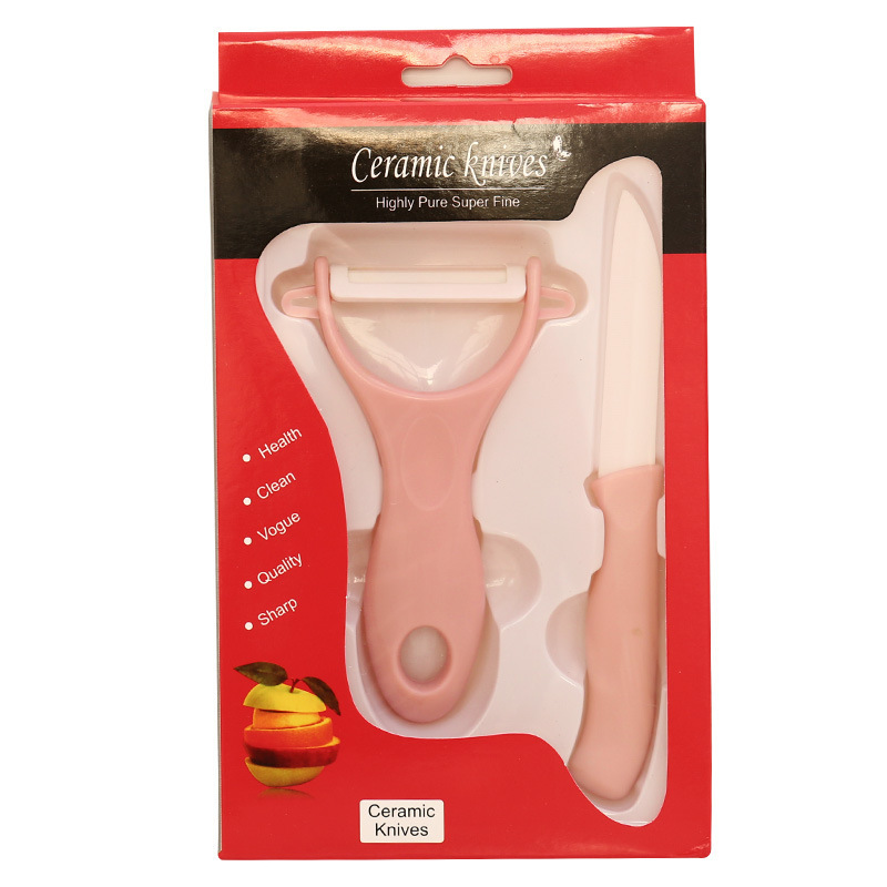Juego de cuchillos de tres piezas con funda, cuchillo de cerámica, cuchillo de cerámica para frutas, pelador de melón, juego de dos piezas de cuchillos de cerámica