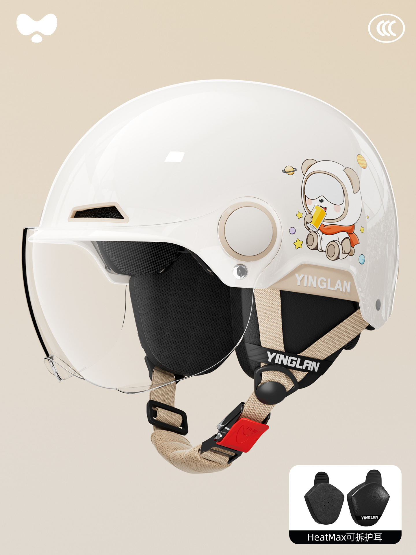 3C Certified – Universal Motosiklet kaskı (dəbilqə) - 3c-space-bear-transparent-short-mirror-four-seasons-detachable-one-size