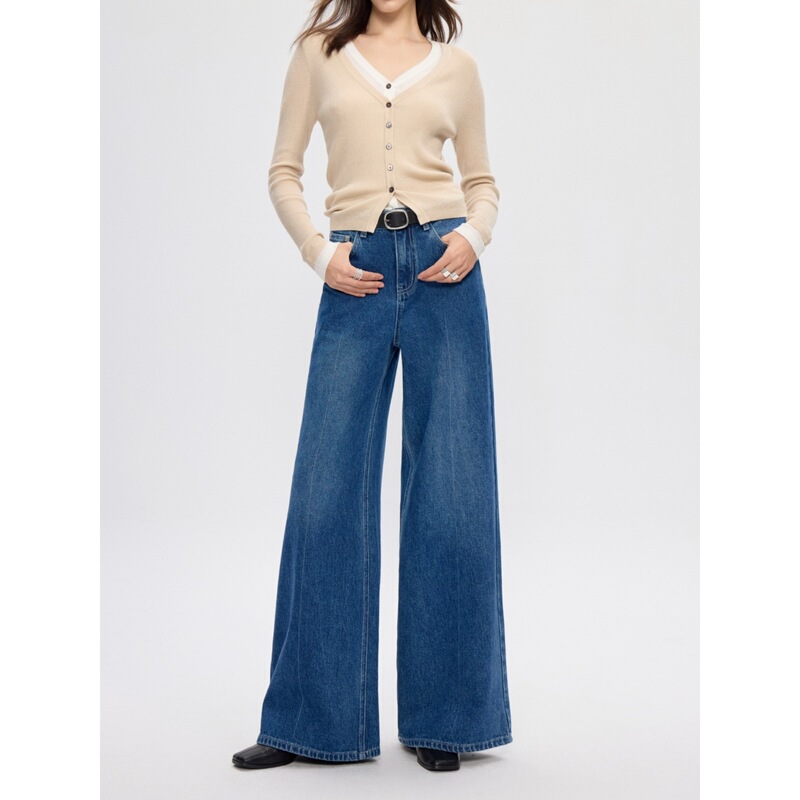 【High Quality】2026 Spring High-Waisted Slimming Wide-Leg Jeans for Women, Cotton Draped Loose Straight-Leg Floor-Length Pants