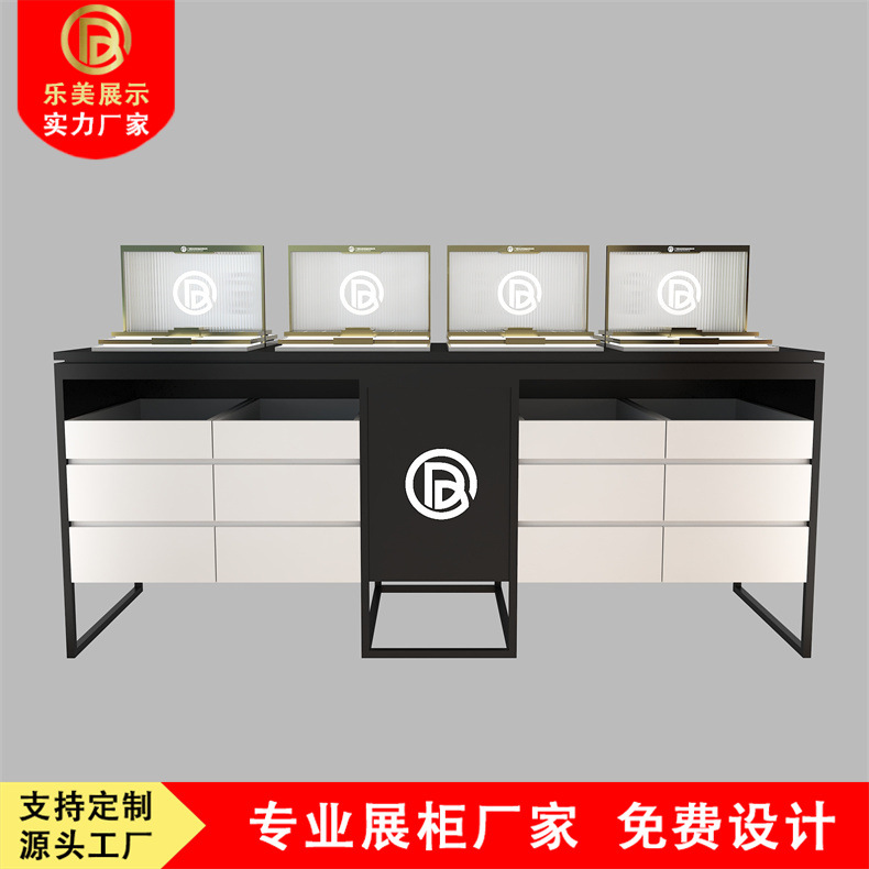 玻璃展示柜源头厂家简约现代护肤品彩妆展示台黑白中岛柜前台展示