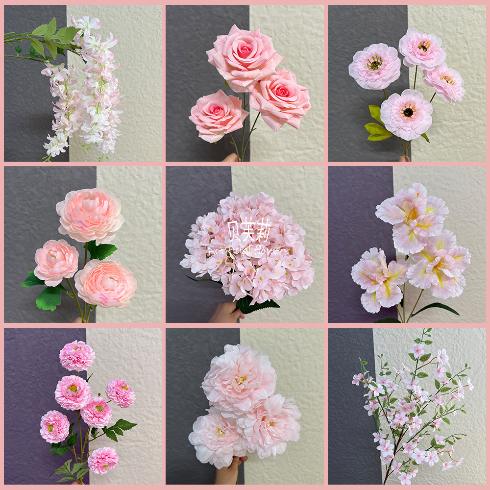 2025 라이트 핑크 인공 꽃 웨딩 웨딩 홀 배경 도로 가이드 꽃꽂이 장식 가짜 꽃 실크 꽃 도매 제조 업체