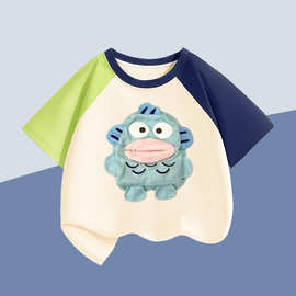 2025儿童纯棉搞怪小丑鱼可抽纸短袖T恤新款宝宝半袖夏季儿童上衣