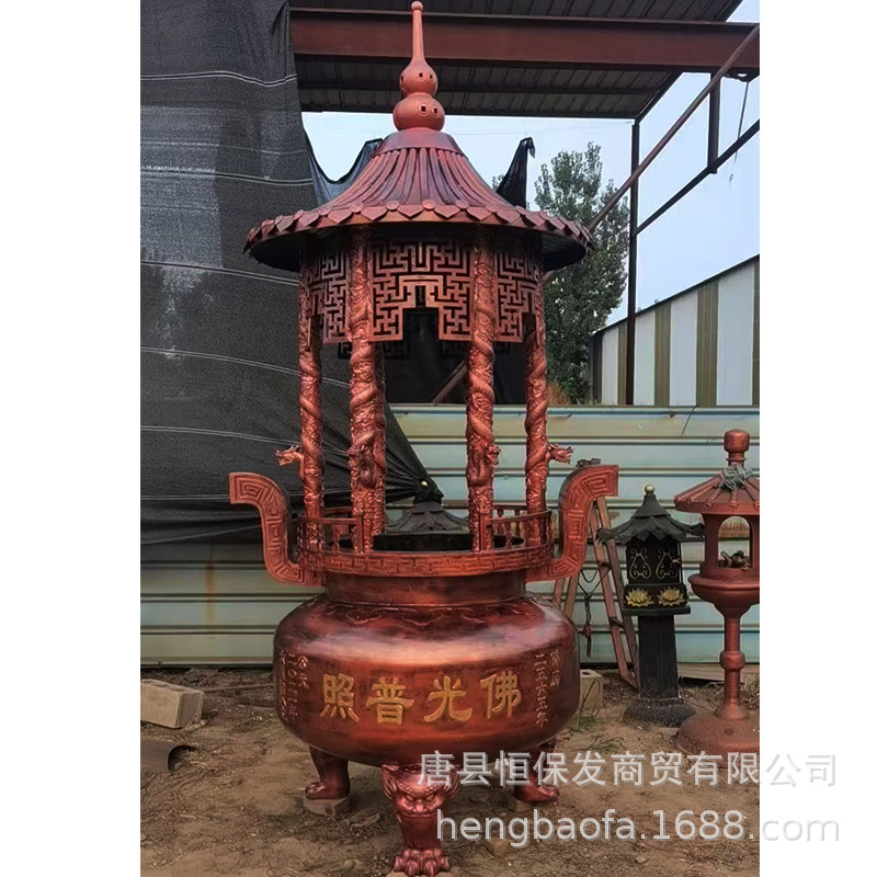 铸铁香炉大型带顶香炉寺庙专用长方形八龙柱铁香炉寺院佛堂铁香炉