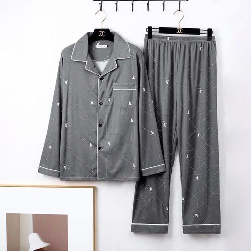 Pure Cotton Sleepwear Long Sleeve Spring and Autumn Season Men's Autumn Style Blue Middle-Aged and Young Summer Home Clothes Set