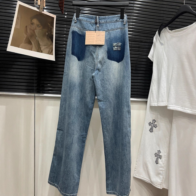韩版风格潮流白口袋设计 女休闲显瘦牛仔长裤|undefined