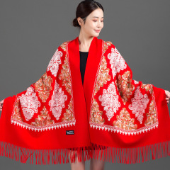 秋冬の女性用模造カシミヤショール、厚くて暖かい、新しいハイエンドの大きな赤い刺繍入り多用途スカーフ2枚