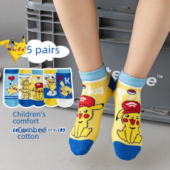 春夏新款兒童短襪網眼襪薄款卡通皮卡丘透氣吸汗童襪中大童兒童襪