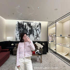 鼎版！25早春名媛风花色编织碎花上衣粗花呢四口袋针织女士外套