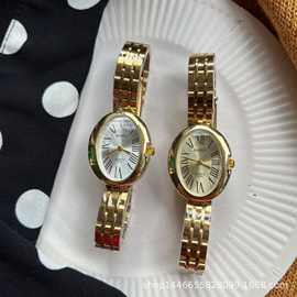 批发复古金色女士手表时尚简约椭圆形气质钢带表石英表外贸跨境